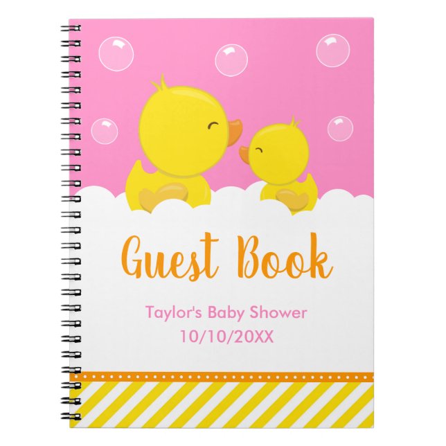 Rubber Ducky Yellow Pink Baby Shower Guest Book (Front)