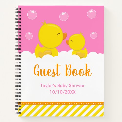 Rubber Ducky Yellow Pink Baby Shower Guest Book