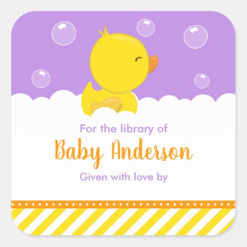 Rubber Ducky Yellow Purple Baby Library Bookplate