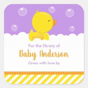 Rubber Ducky Yellow Purple Baby Library Bookplate