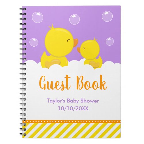 Rubber Ducky Yellow Purple Baby Shower Guest Book
