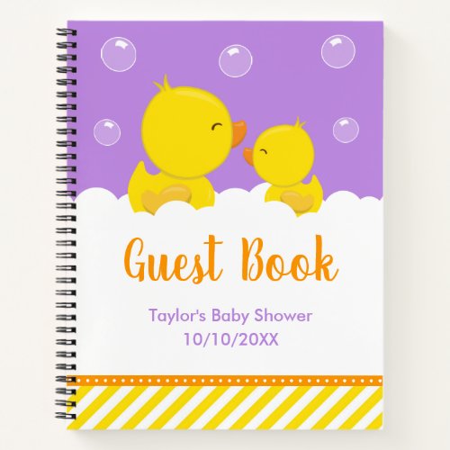 Rubber Ducky Yellow Purple Baby Shower Guest Book