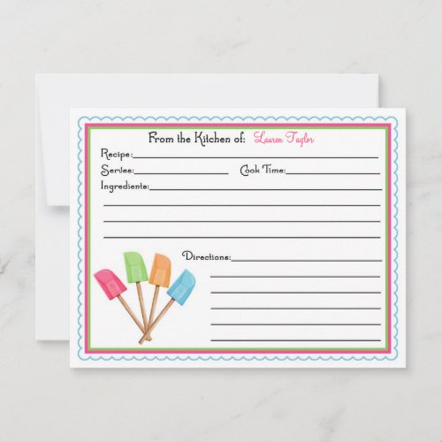 Rubber Spatulas Baking Cooking Recipe Cards Custom Invite