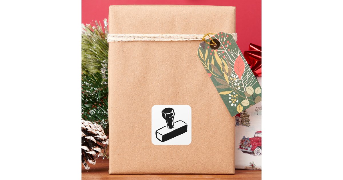 Rubber Stamp Icon Black and White Office Tool Square Sticker | Zazzle