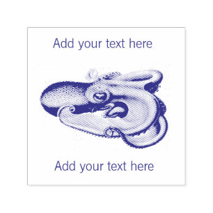 RUBBER STAMP : VINTAGE OCTOPUS + CUSTOMISABLE TEXT