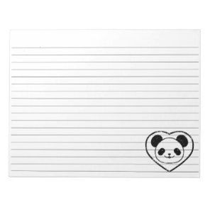 Rubber Stamped Baby Panda Bear And Heart Lined Notepad