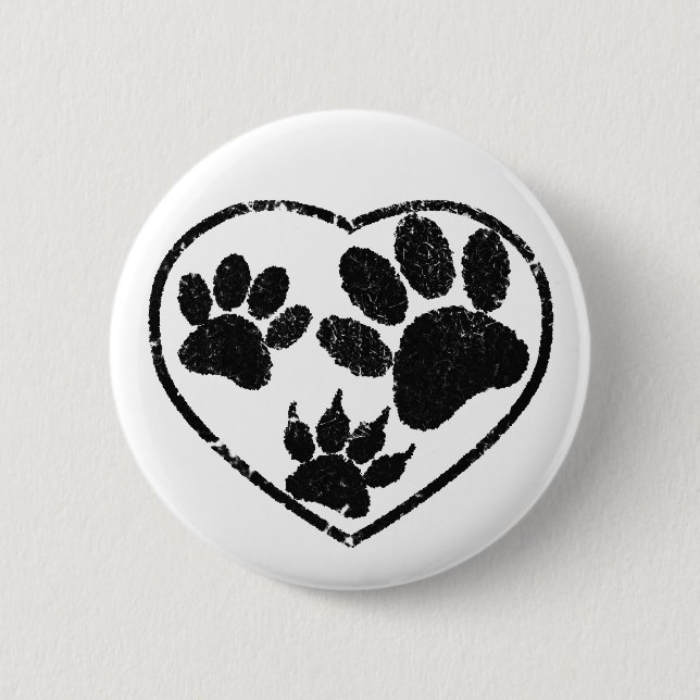 Rubber Stamped Heart And Pet Paw Prints Button (Front)