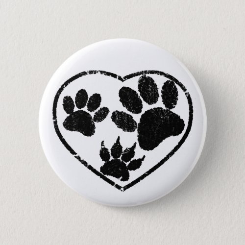 Rubber Stamped Heart And Pet Paw Prints Button