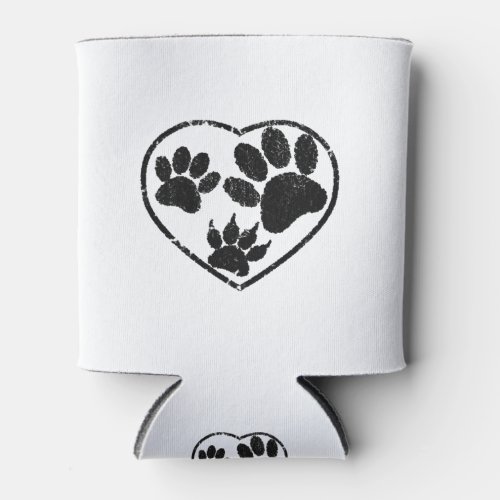 Rubber Stamped Heart And Pet Paw Prints Can Cooler