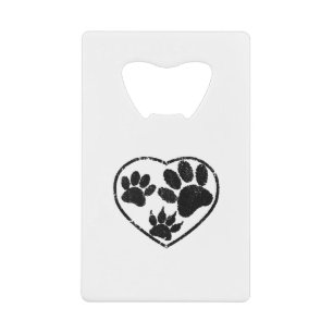 Rubber Stamped Heart And Pet Paw Prints Credit Card Bottle Opener