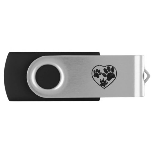 Rubber Stamped Heart And Pet Paw Prints Flash Drive