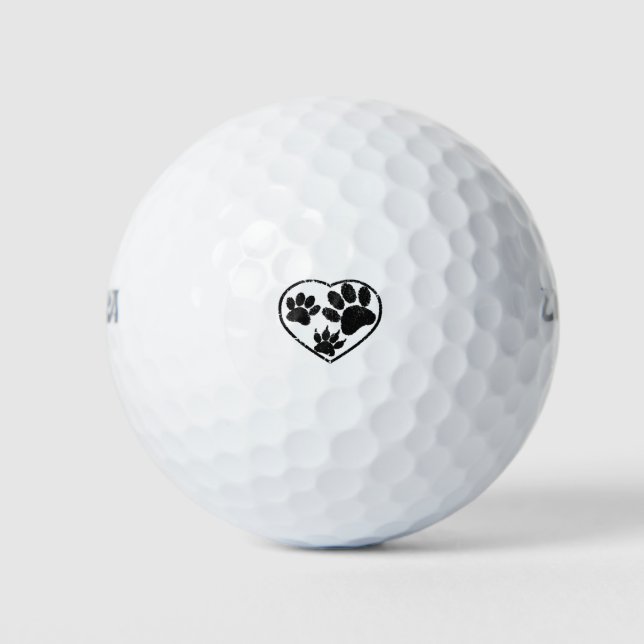 Rubber Stamped Heart And Pet Paw Prints Golf Balls (Front)