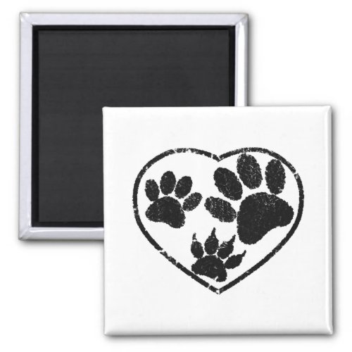Rubber Stamped Heart And Pet Paw Prints Magnet
