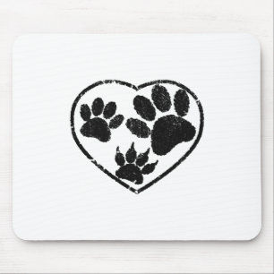 Rubber Stamped Heart And Pet Paw Prints Mouse Pad