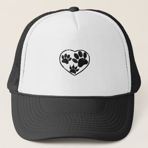Rubber Stamped Heart And Pet Paw Prints Trucker Hat