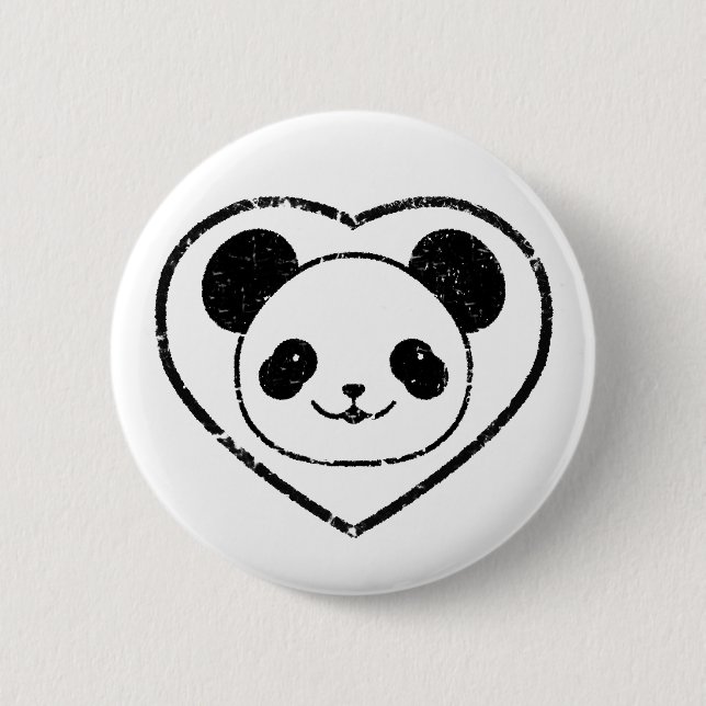 Rubber Stamped Panda Bear And Heart Button (Front)