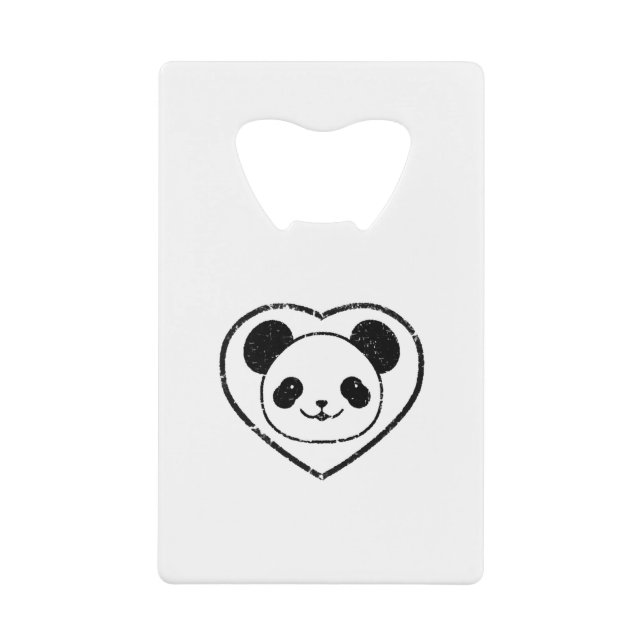 Rubber Stamped Panda Bear And Heart Credit Card Bottle Opener (Front)