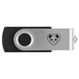 Rubber Stamped Panda Bear And Heart Flash Drive