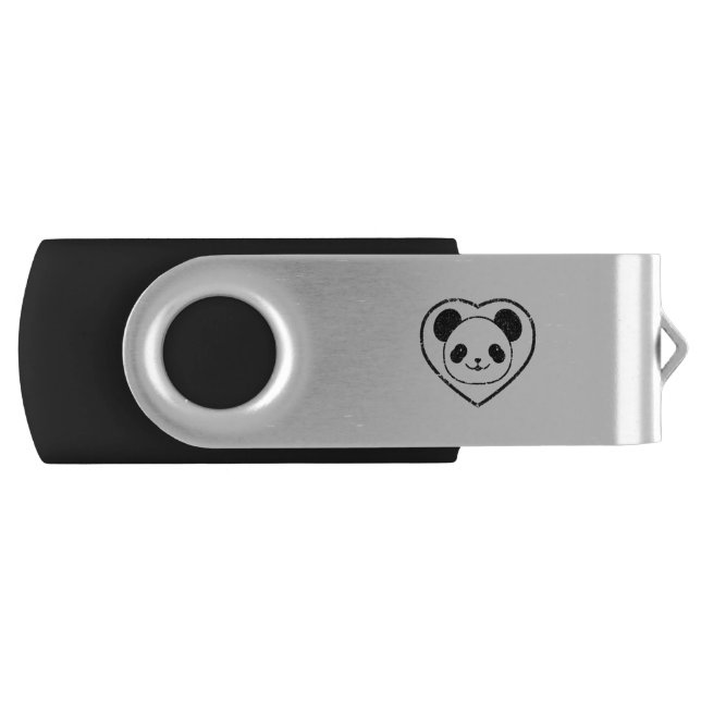 Rubber Stamped Panda Bear And Heart Flash Drive (Front)