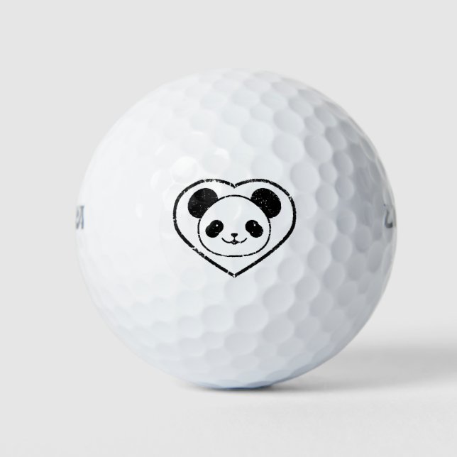 Rubber Stamped Panda Bear And Heart Golf Balls (Front)