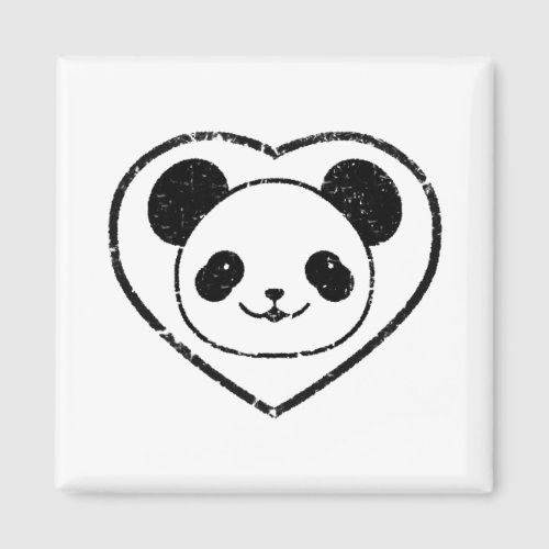 Rubber Stamped Panda Bear And Heart Magnet