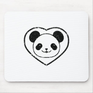 Rubber Stamped Panda Bear And Heart Mouse Pad