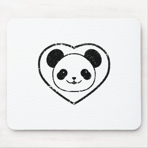 Rubber Stamped Panda Bear And Heart Mouse Pad