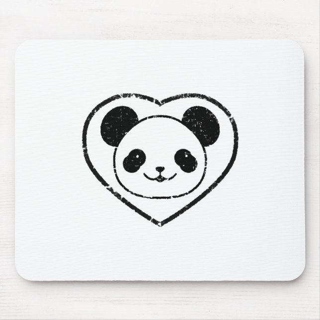Rubber Stamped Panda Bear And Heart Mouse Pad (Front)