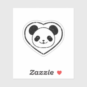 Rubber Stamped Panda Bear And Heart Sticker