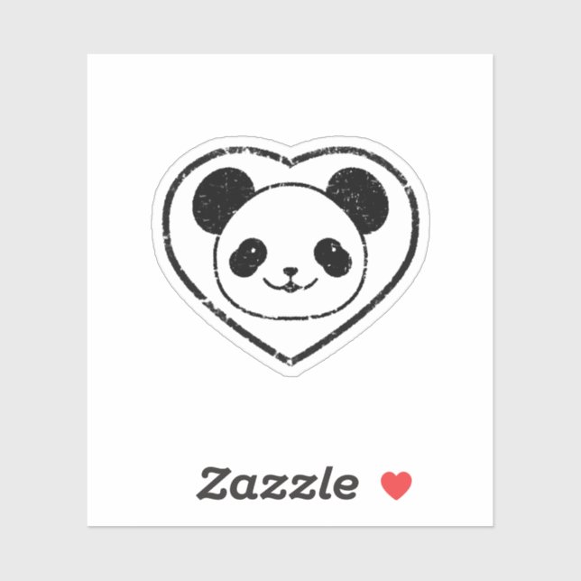 Rubber Stamped Panda Bear And Heart Sticker (Sheet)
