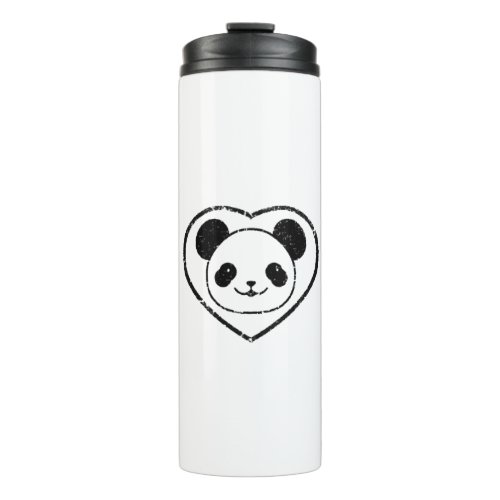 Rubber Stamped Panda Bear And Heart Thermal Tumbler