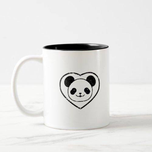 Rubber Stamped Panda Bear And Heart Two_Tone Coffee Mug