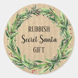 Rubbish Secret Santa Gift Floral Wreath Funny Classic Round Sticker