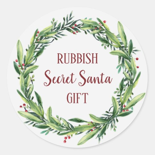 Rubbish Secret Santa Gift Floral Wreath Funny Classic Round Sticker