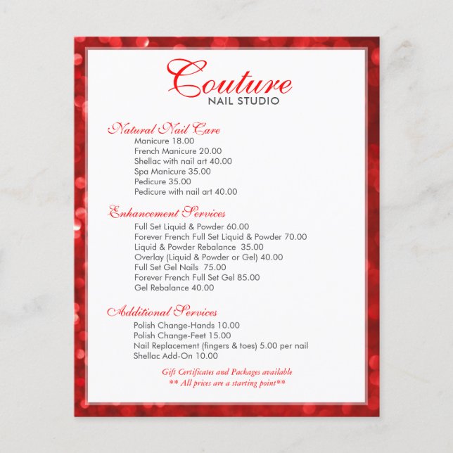 Rubby-Red Bokeh Glitter Menu List Flyer (Front)