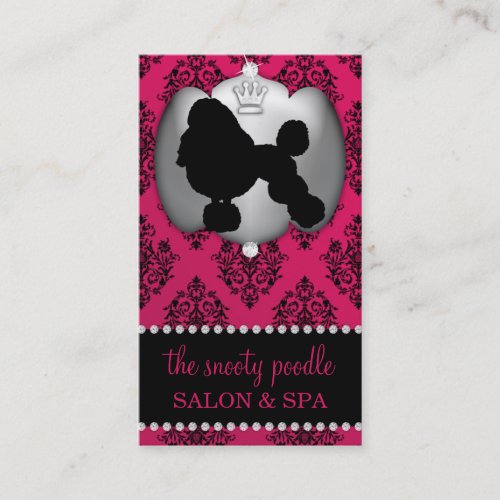 Rubelite Pink Jeweled Damask Dog Grooming/Spa Business Card