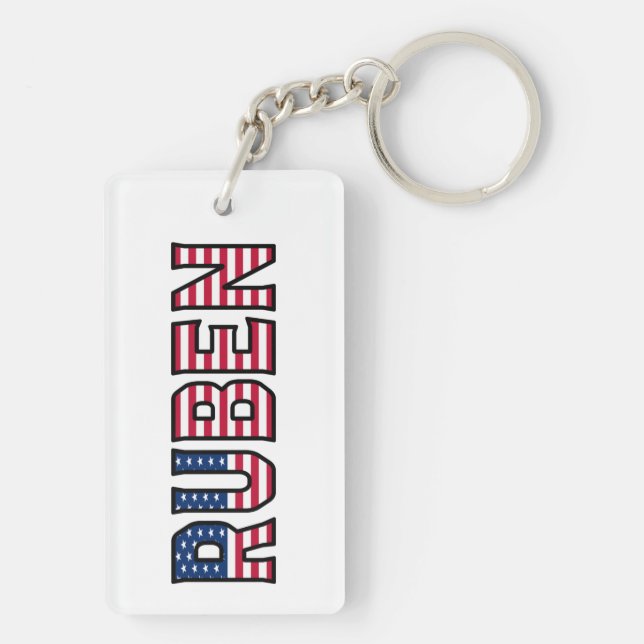 Ruben Name First Name USA Flag Pendant Keychain (Back)