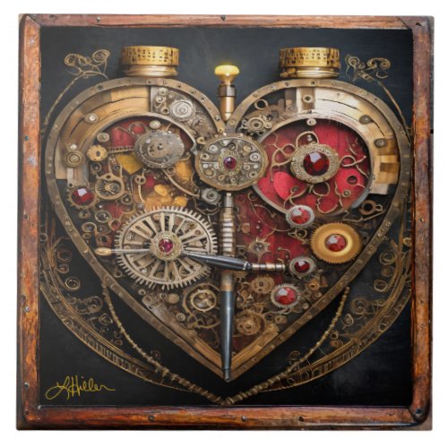 Rubies And Gears Heart Steampunk Series Ceramic Tile