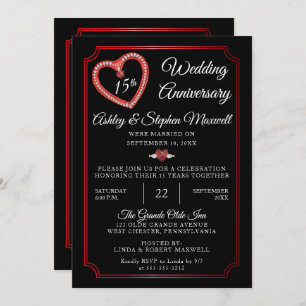Rubies Diamonds 15th Wedding Anniversary Party Invitation