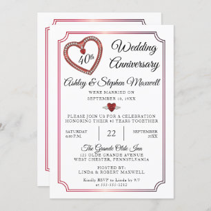 Rubies   Diamonds 40th Wedding Anniversary Party Invitation