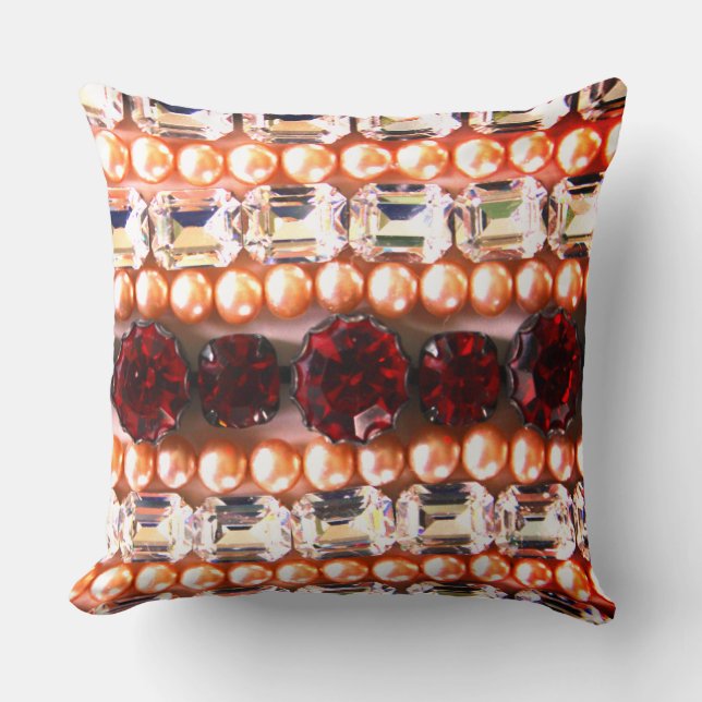 Rubies, Rhinestone, diamonds, jewelry, pearls Throw Pillow (Front)