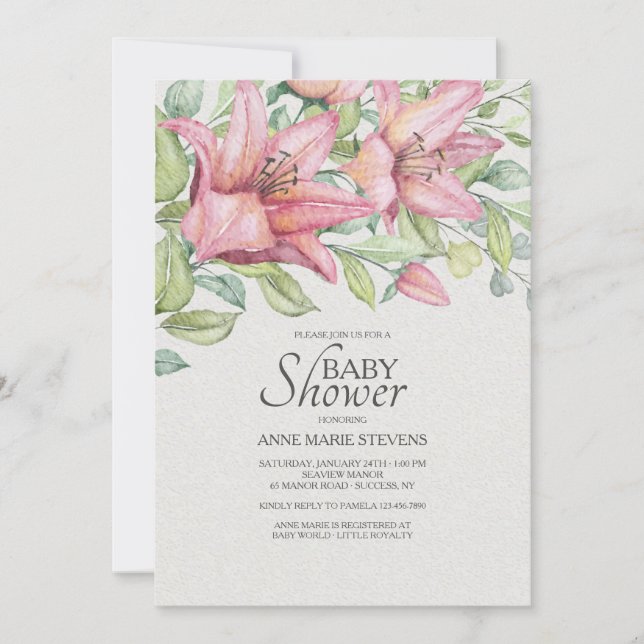 Rubrum Lilies Baby Shower Invitation (Front)