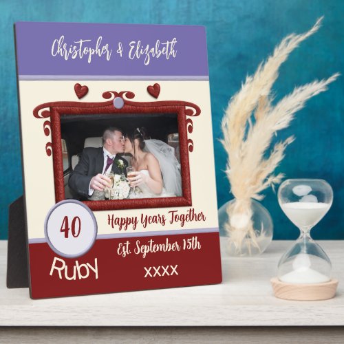 Ruby 40 years anniversary add names photo purple plaque