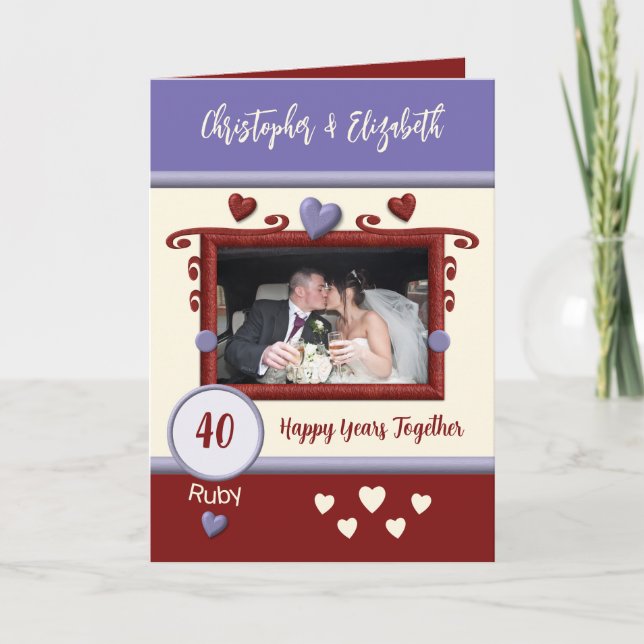 Ruby 40th anniversary add photo names purple card (Front)