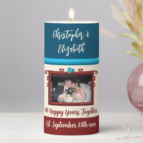 Ruby 40th anniversary blue cream add photo pillar candle