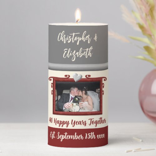 Ruby 40th anniversary grey cream add photo pillar candle