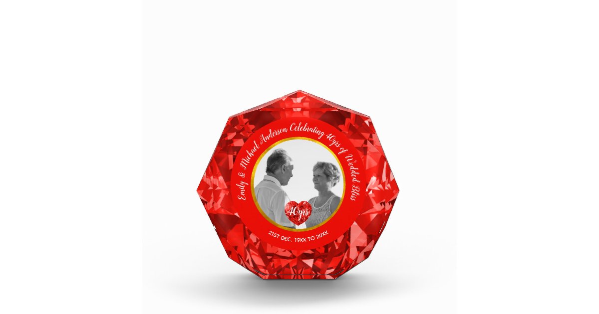 RUBY 40th PHOTO Wedding Anniversary Gem Acrylic Award Zazzle