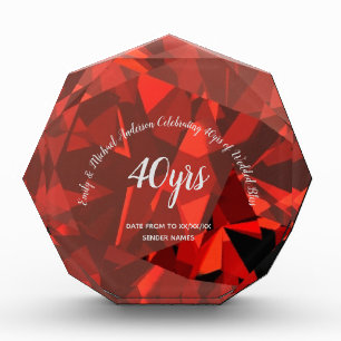 RUBY 40th Wedding Anniversary 2 RED HEART Ruby Acrylic Award