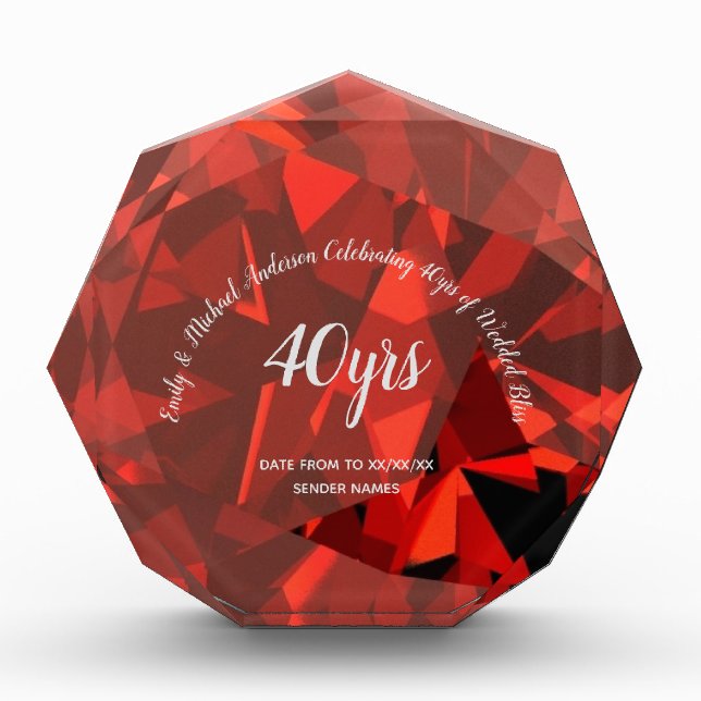 RUBY 40th Wedding Anniversary 2 RED HEART Ruby Acrylic Award (Front)