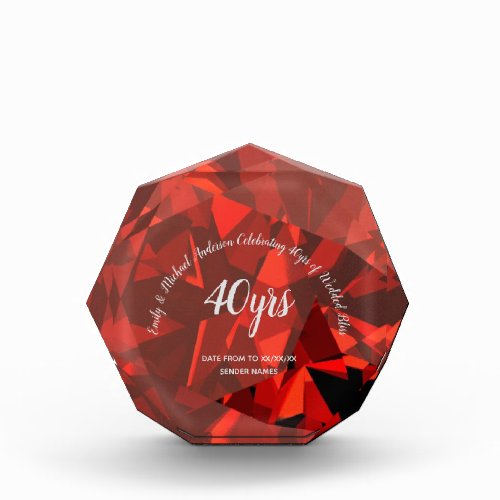 RUBY 40th Wedding Anniversary 2 RED HEART Silver Acrylic Award